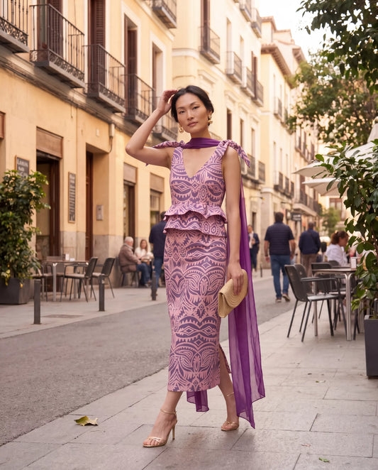 Falda lápiz estampada rosa