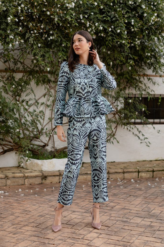 Blusa peplum estampado azul