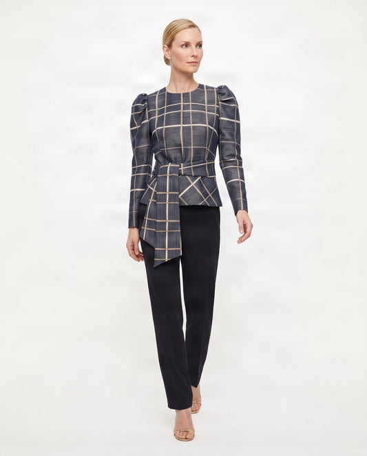 Chaqueta tejido rústico gris y raya dorada