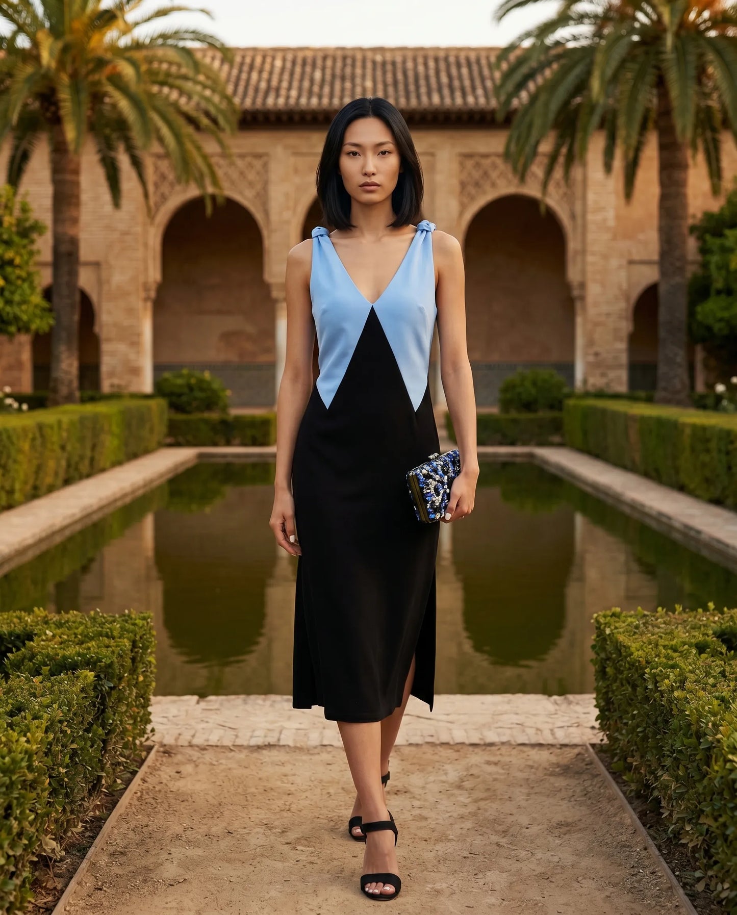 Vestido escote en V azul