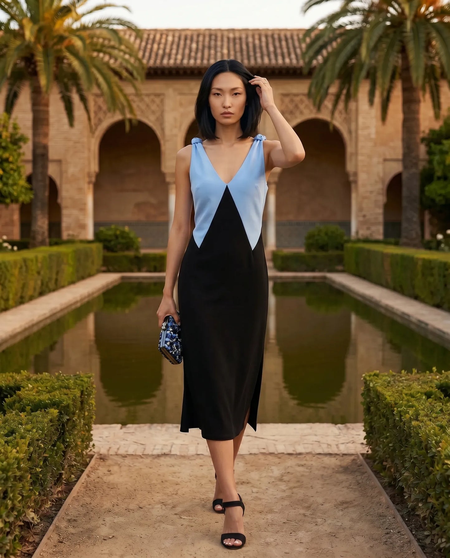 Vestido escote en V azul