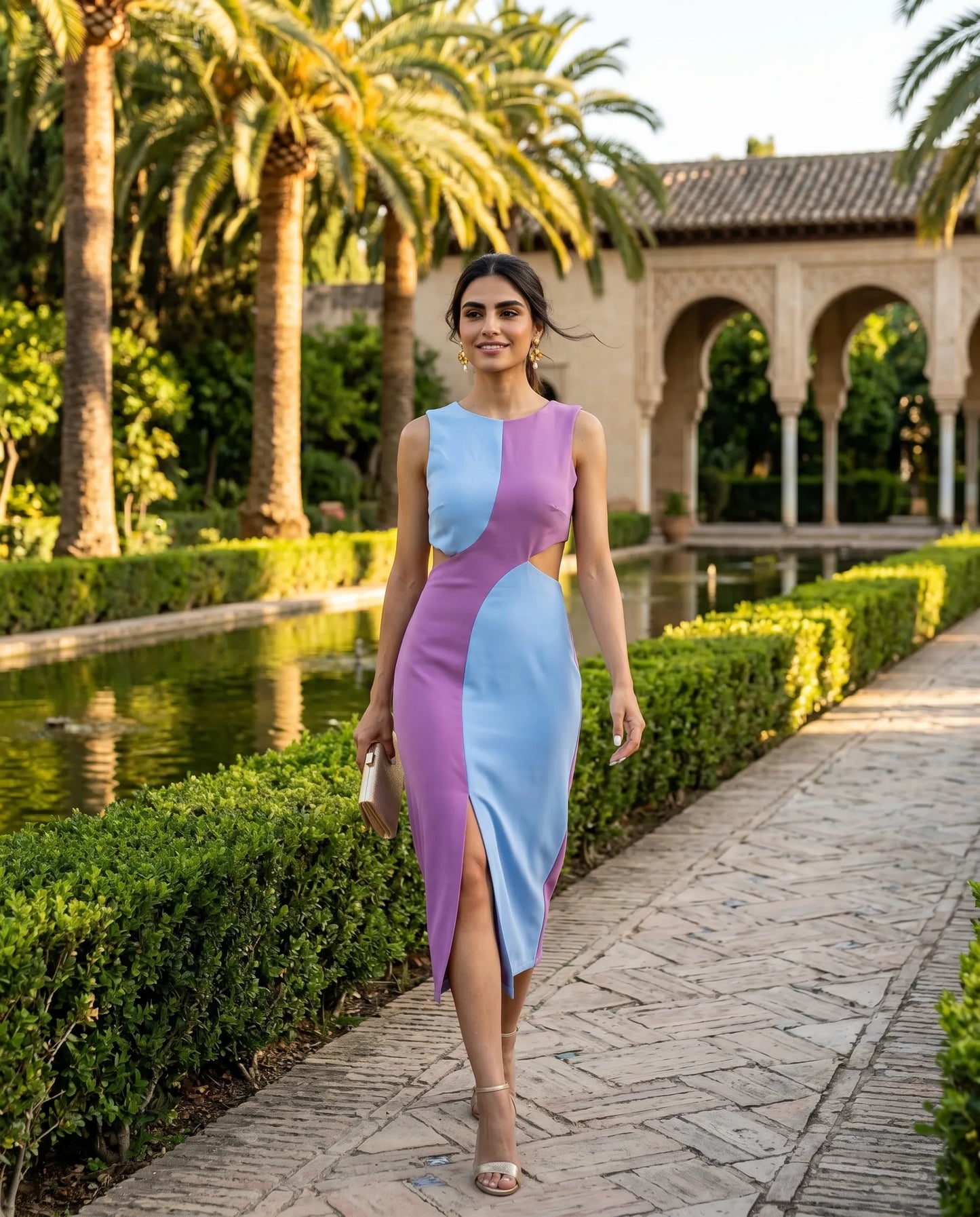 Vestido bicolor desmontable morado y azul