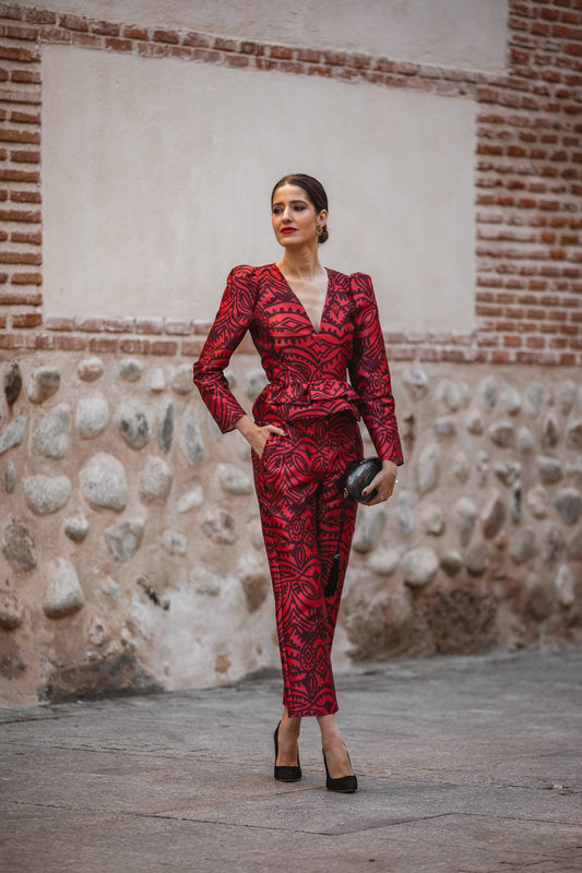 Pantalón recto estampado rojo