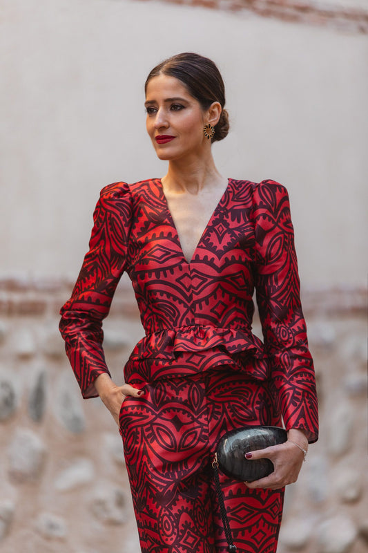 Top volantes estampado rojo