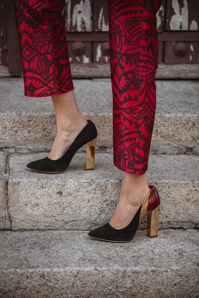 Pantalón recto estampado rojo