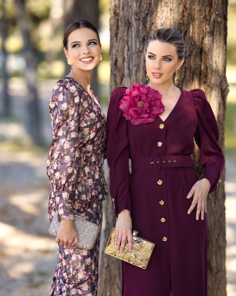 Falda recta estampado flores marrón