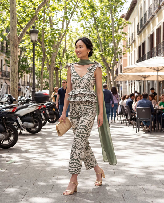 Pantalón recto estampado verde