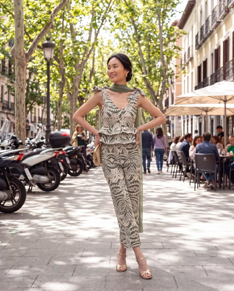 Pantalón recto estampado verde
