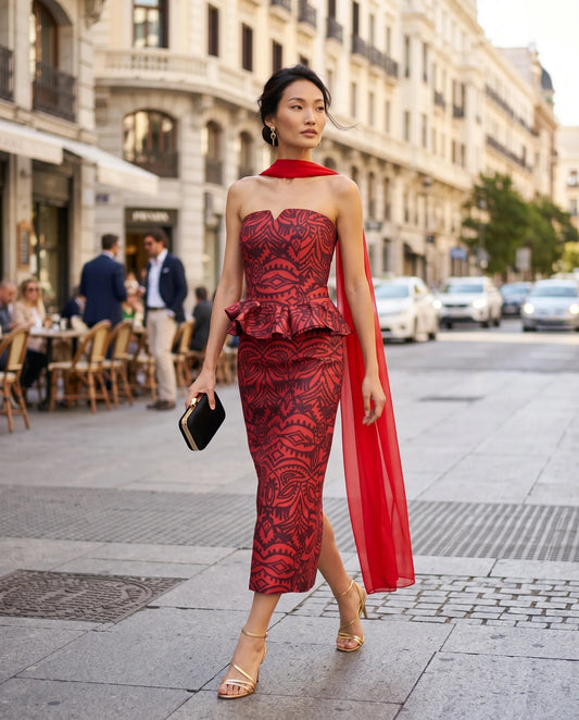 Top palabra de honor volantes estampado rojo