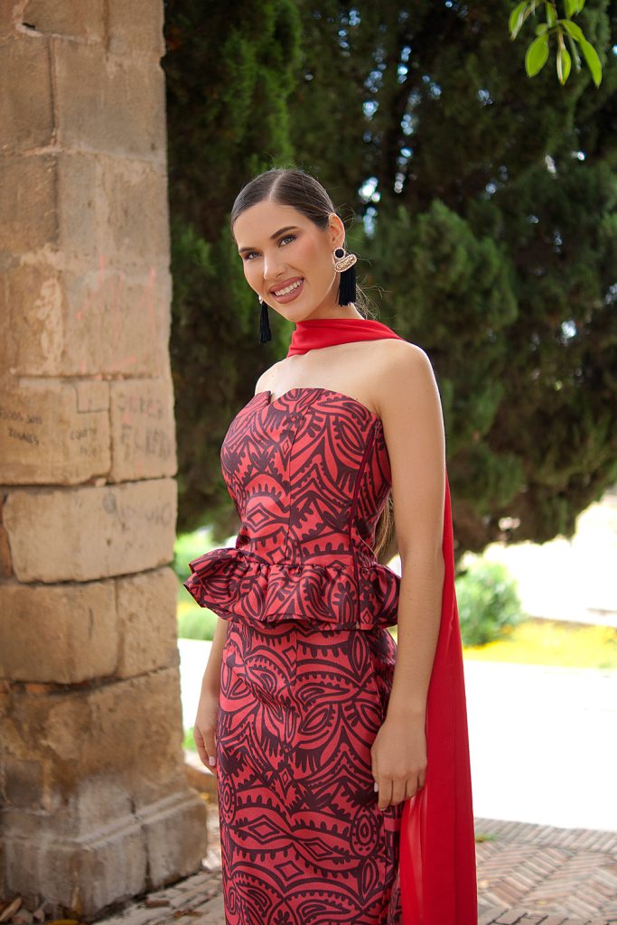 Top palabra de honor volantes estampado rojo