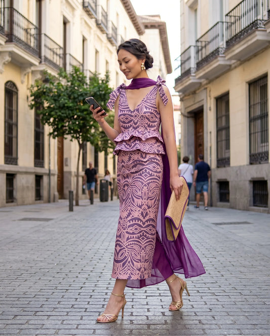 Top invitada lazos volantes Rosa