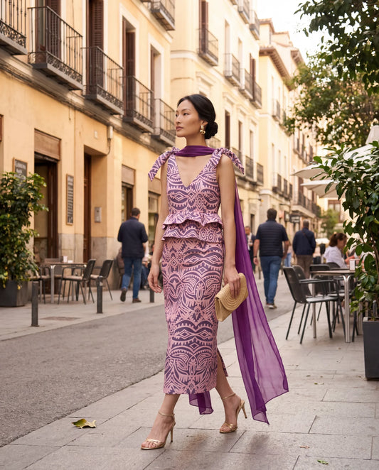 Top invitada lazos volantes Rosa