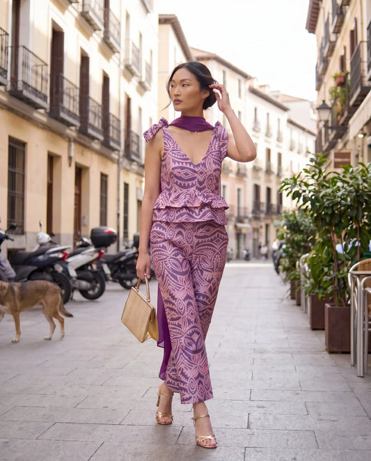 Pantalón recto estampado rosa