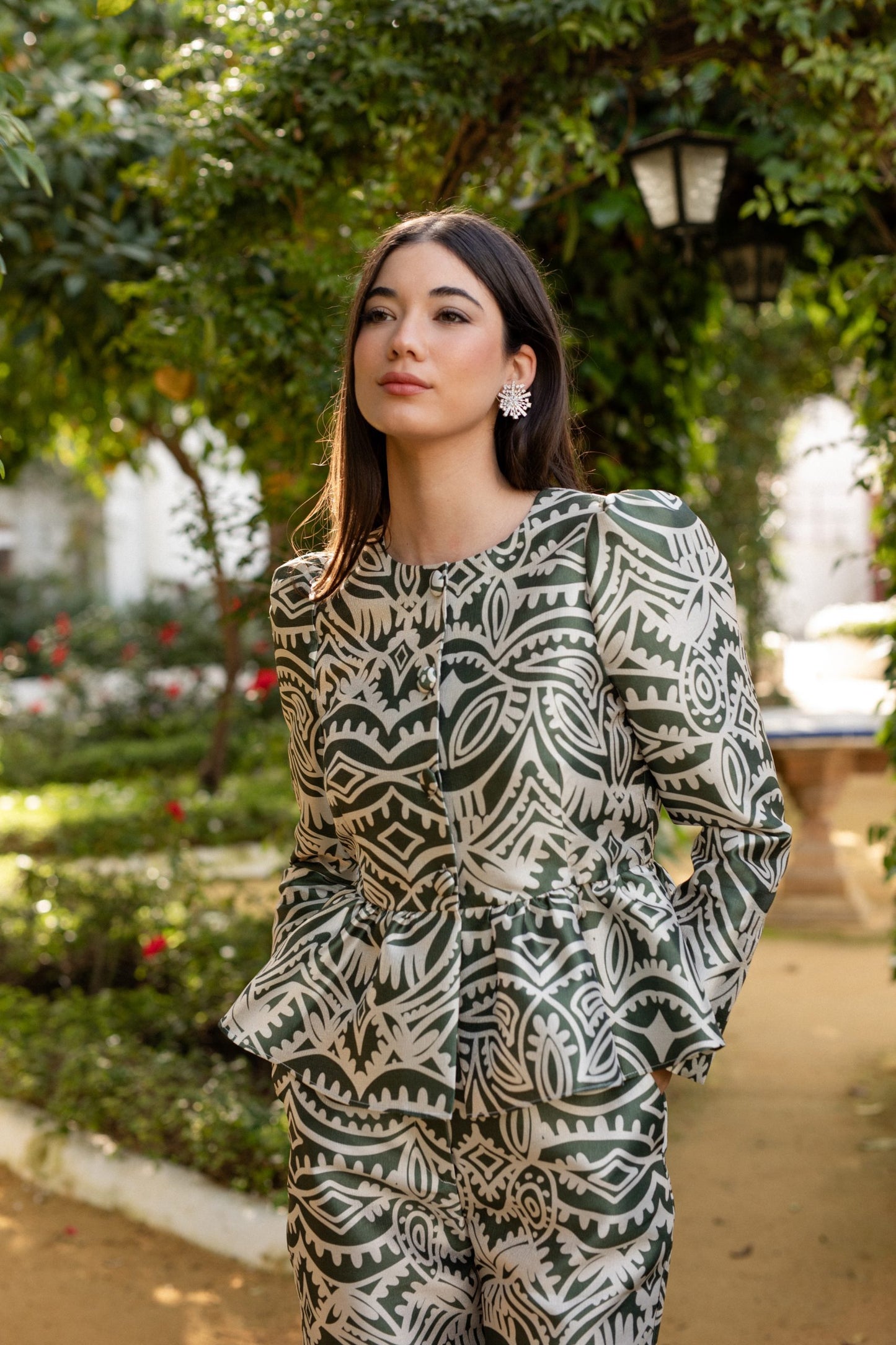 Blusa Peplum estampado verde