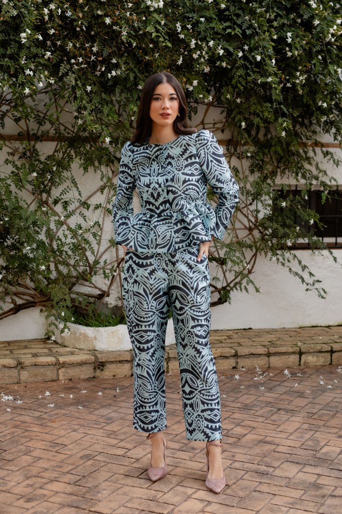 Pantalón recto estampado azul