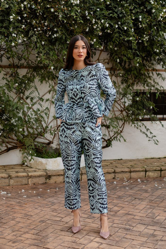 Pantalón recto estampado azul