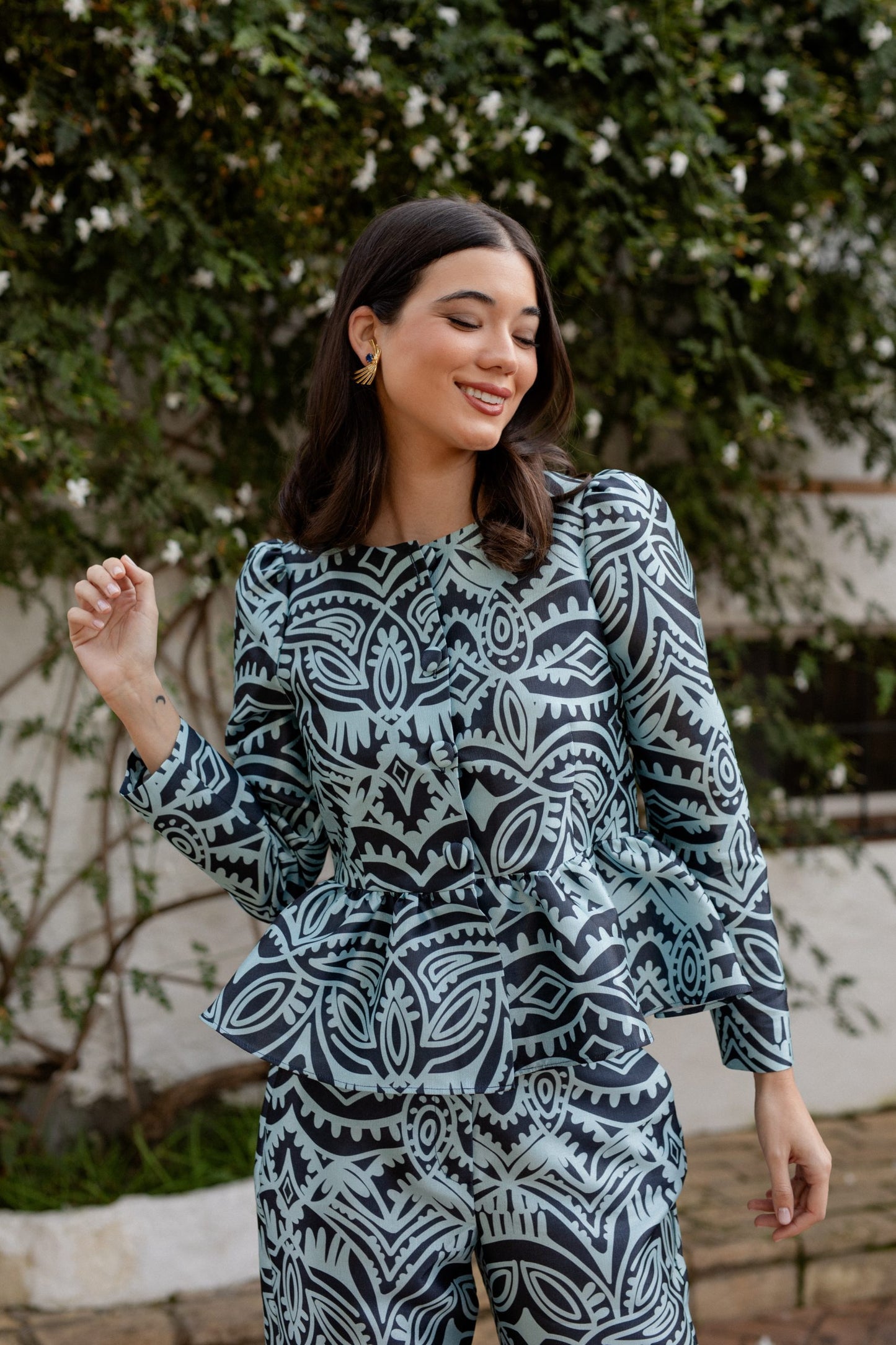 Blusa peplum estampado azul