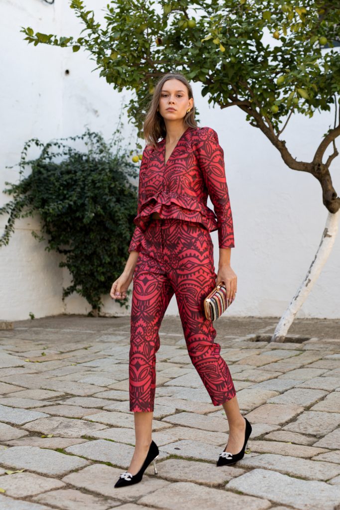 Pantalón recto estampado rojo