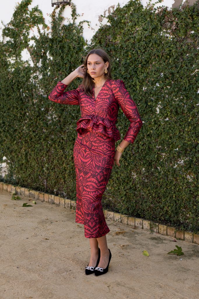 Falda lápiz estampado rojo