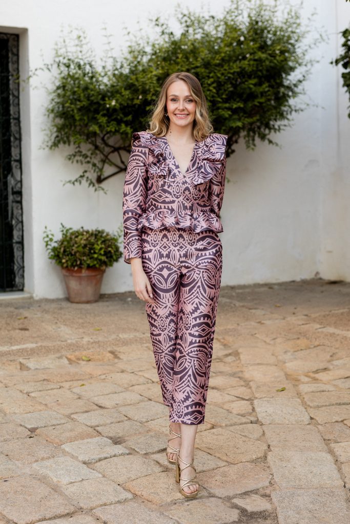 Pantalón recto estampado rosa
