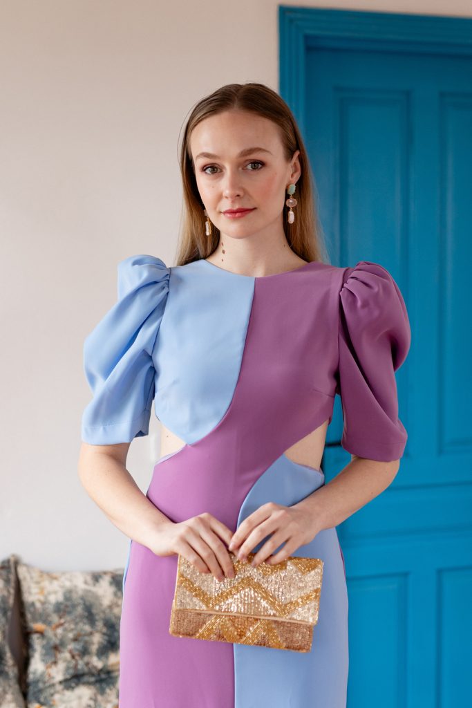Vestido bicolor desmontable morado y azul