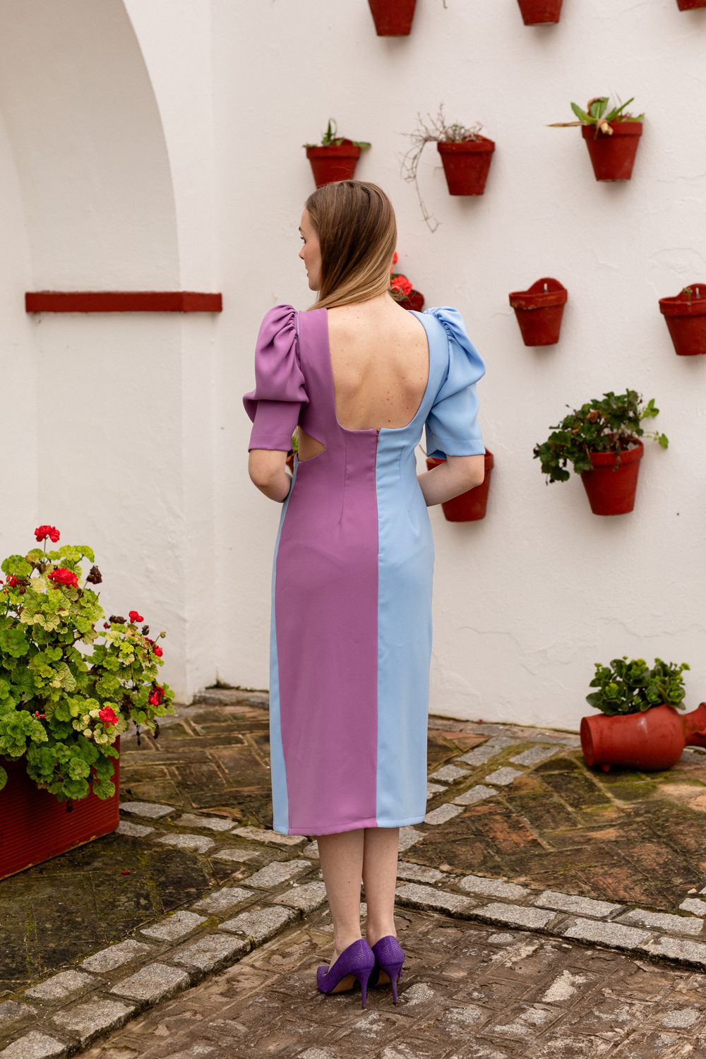 Vestido bicolor desmontable morado y azul
