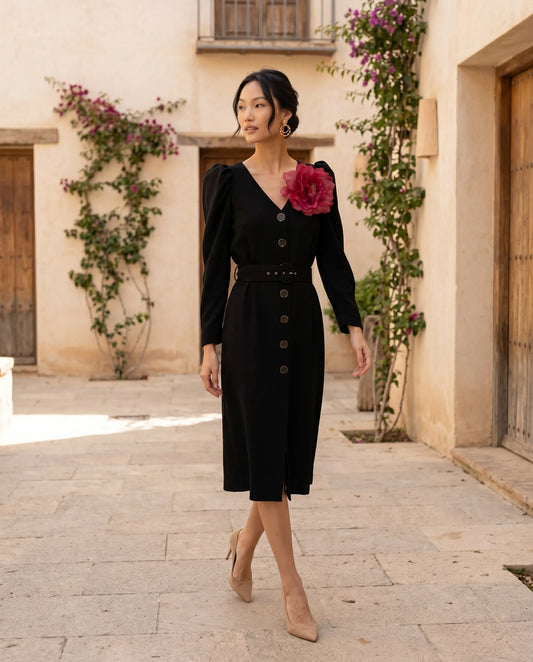 Vestido midi negro con mangas desmontables