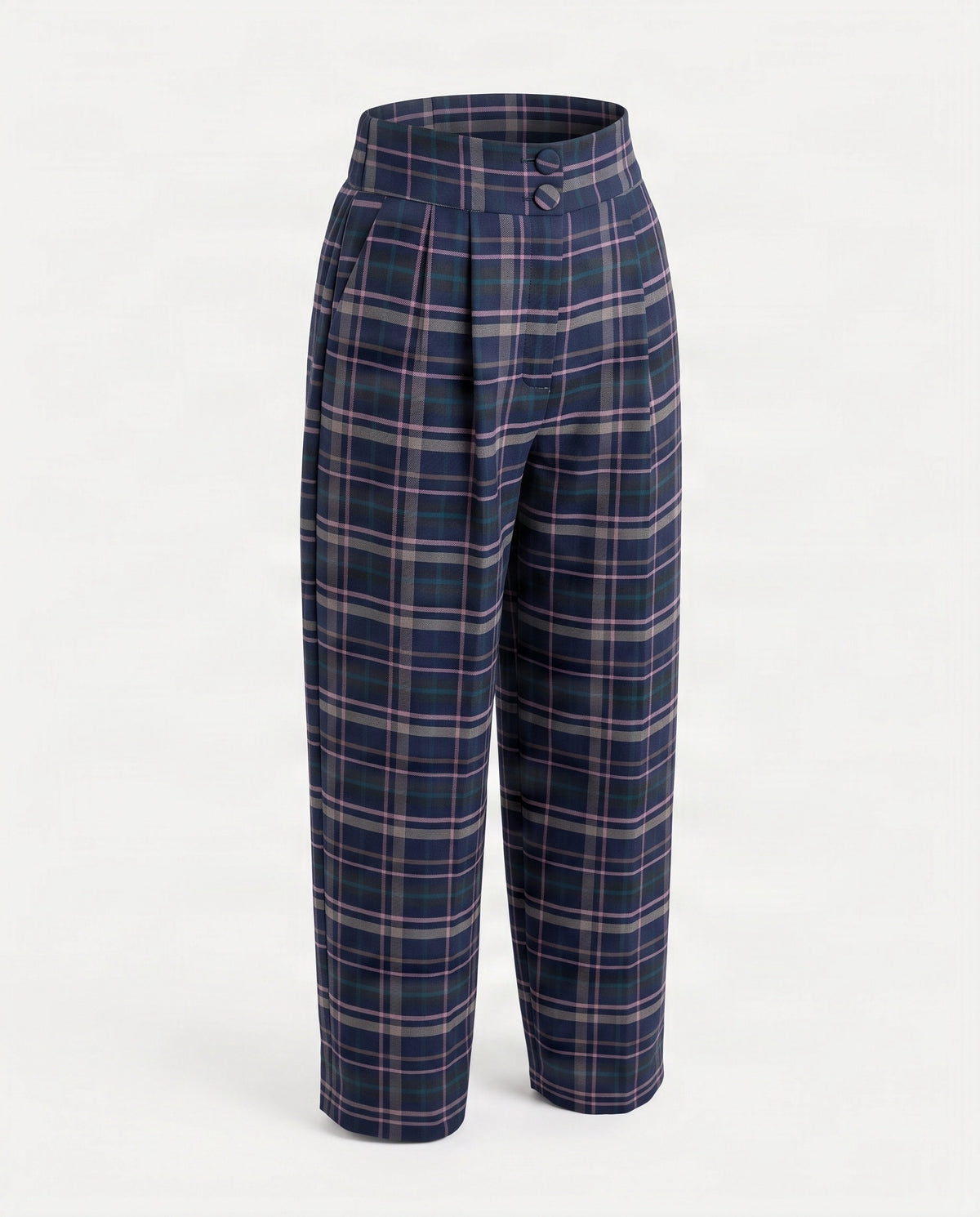 Pantalón Sastre con Pinzas de Cuadros azul y rosa