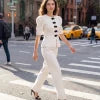 Chaqueta de tweed blanca con lurex y peplum