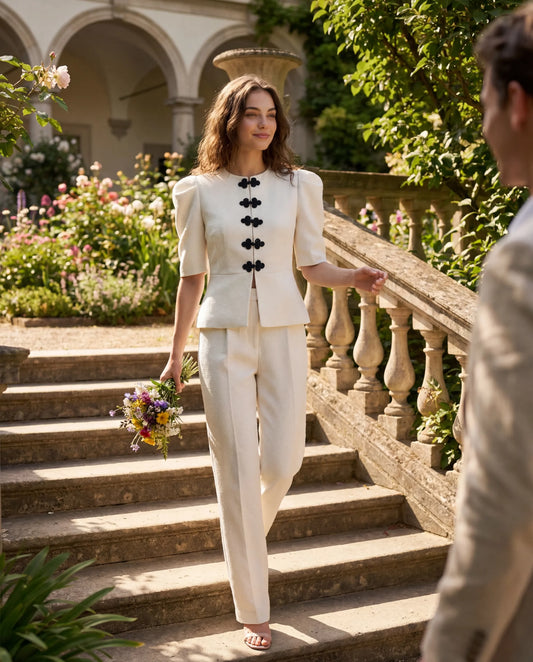 Chaqueta de tweed blanca con lurex y peplum