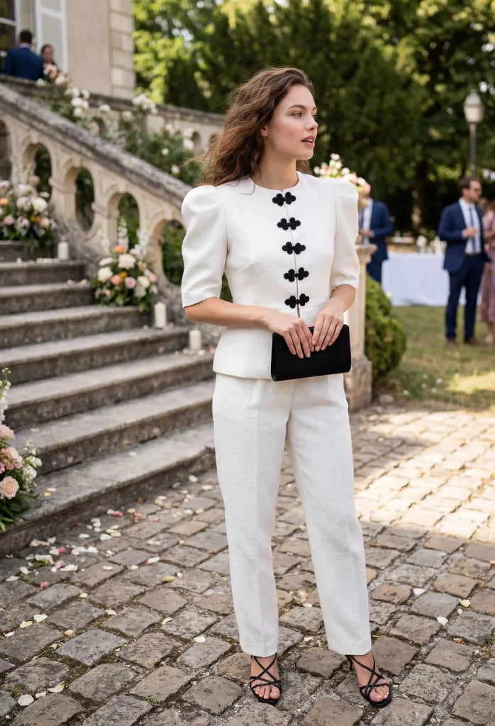 Chaqueta de tweed blanca con lurex y peplum