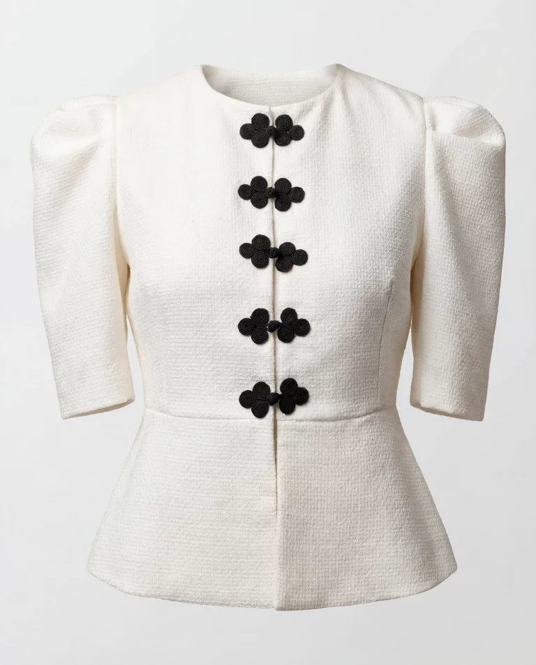 Chaqueta de tweed blanca con lurex y peplum