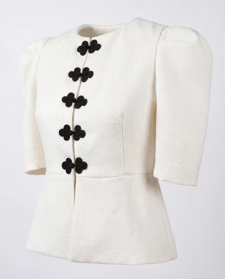 Chaqueta de tweed blanca con lurex y peplum