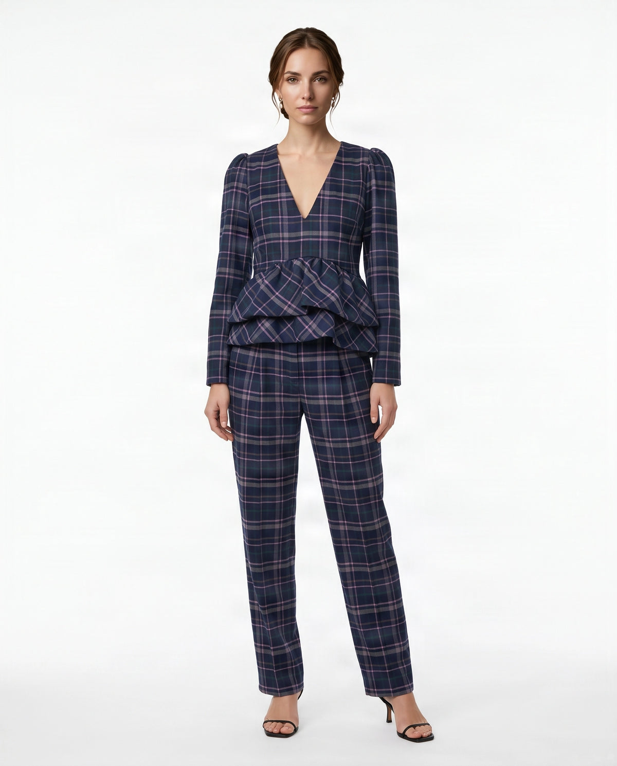 Top de Cuadros con Doble Volante Peplum