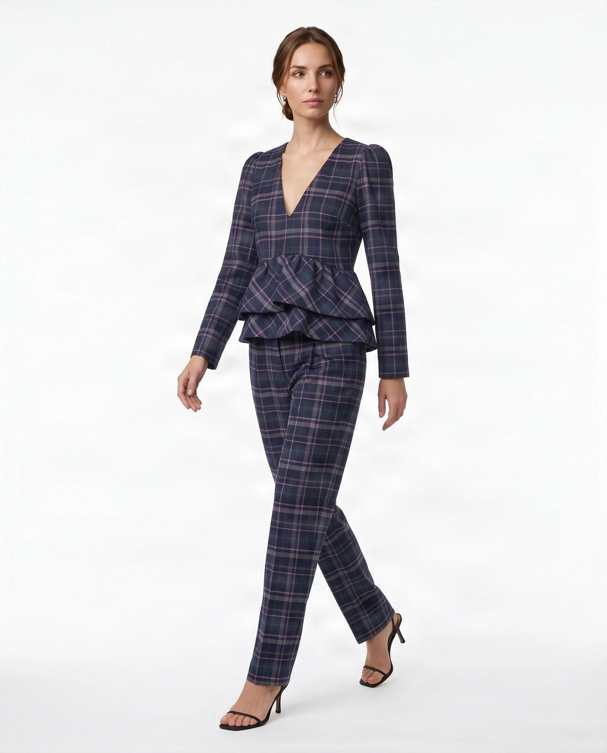 Top de Cuadros con Doble Volante Peplum