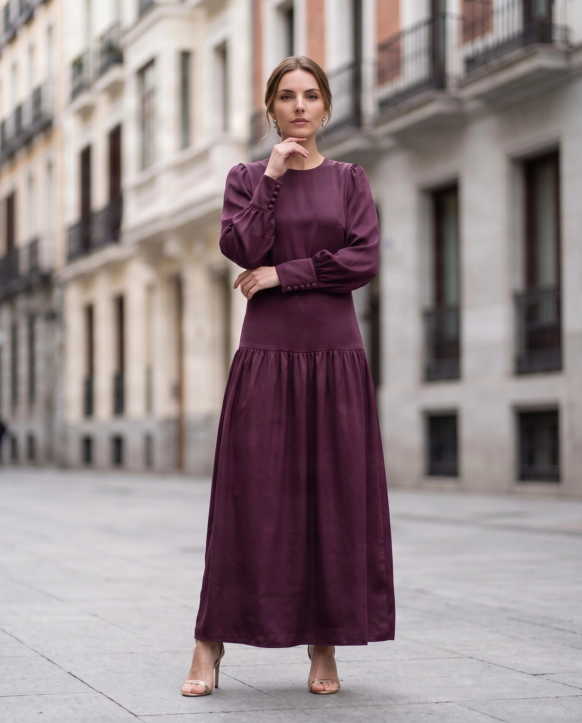 Vestido invitada berengena